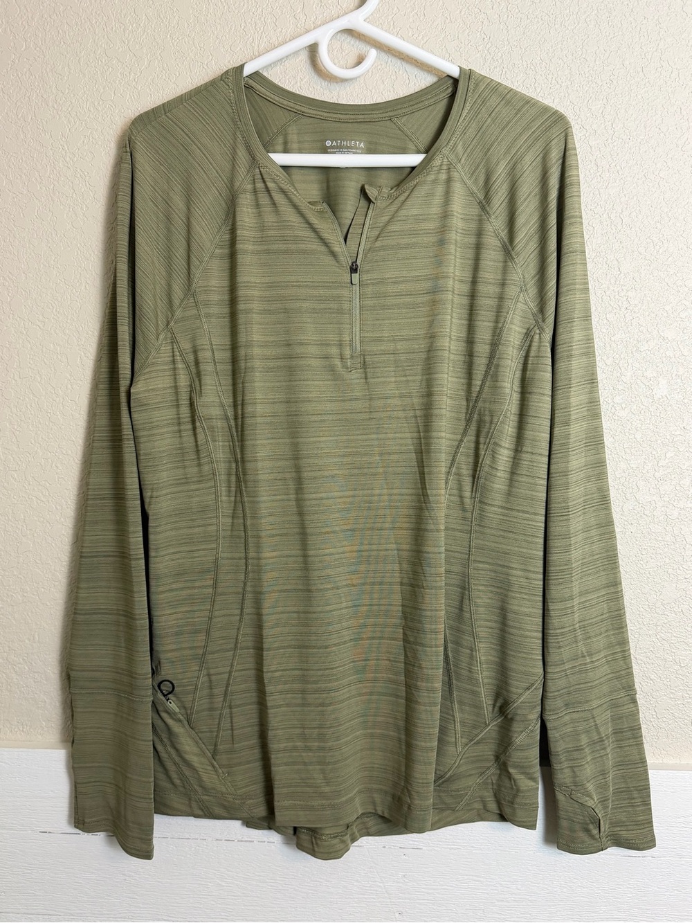 Athleta Olive Green Long Sleeve Half-Zip Performance Shirt Size XL
